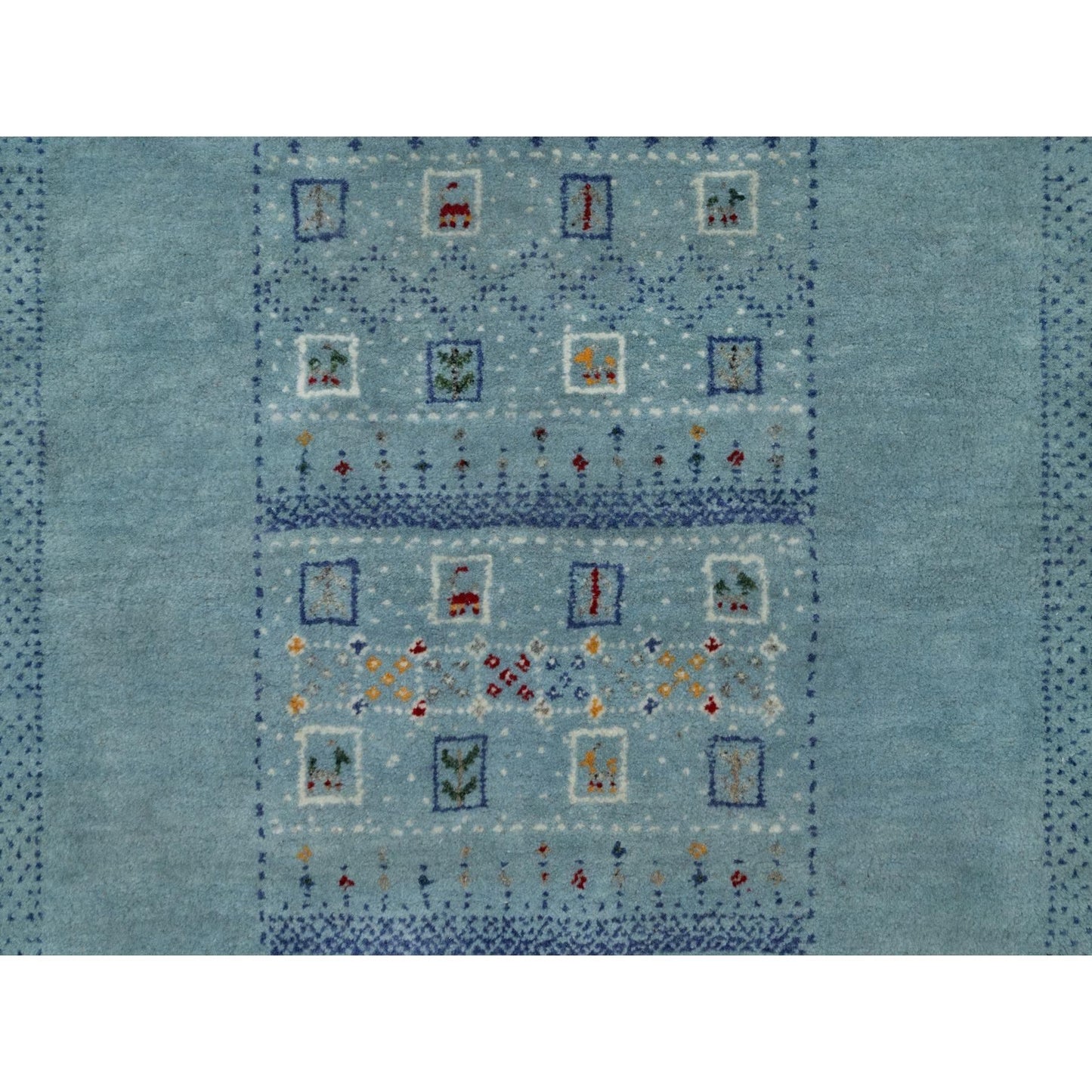 3'X5'6" Stone Blue Small Animal Figurines Modern Hand Knotted Wool Rug