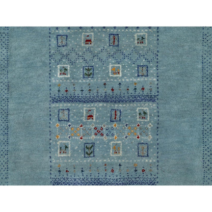 3'X5'6" Stone Blue Small Animal Figurines Modern Hand Knotted Wool Rug