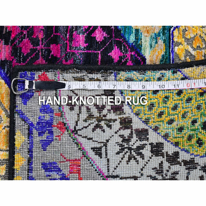 2'7"X12' Sari Silk With Wool Mamluk Design Hand Knotted Wide Runner Rug