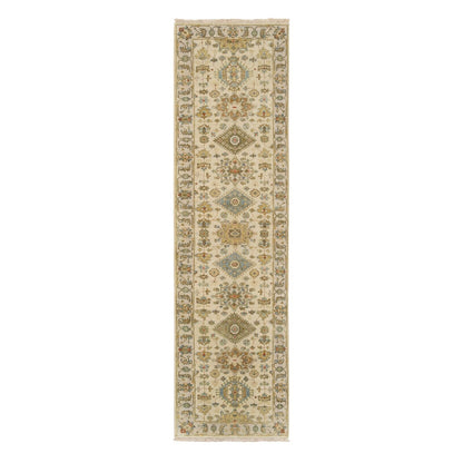 2'7"X9'9" Ivory Karjihooz Design Soft Wool Hand Knotted Runner Rug
