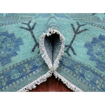 7'9"X9'6" Blue Overdyed Kazak Medallion Design Hand Knotted 100% Wool Rug