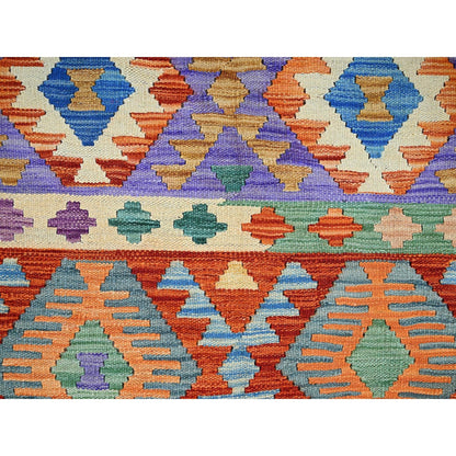 3'7"X5' Orange Flat Weave Afghan Kilim Pure Wool Hand Woven Reversible Rug