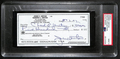 Johnny Unitas Signed 5/2/02 Check Psa/Dna Mint 9