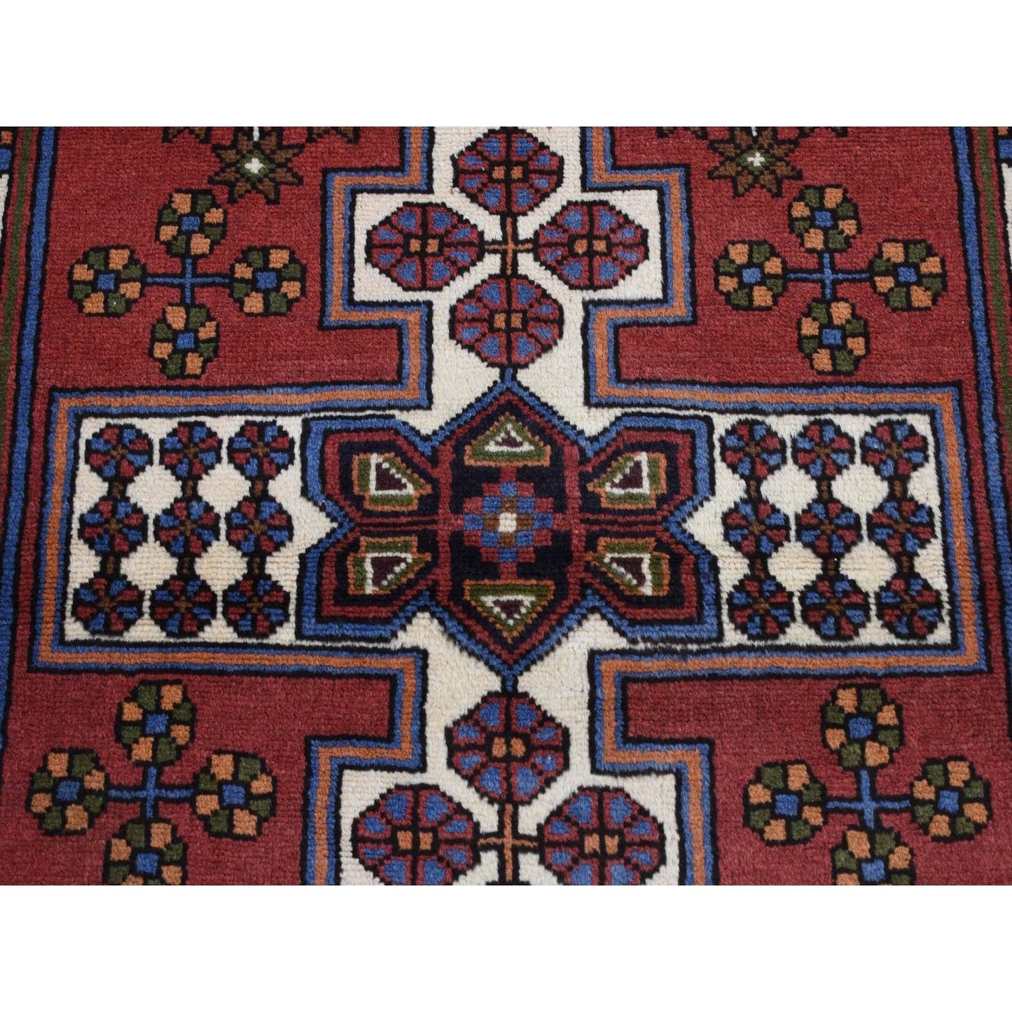 3'5"X5' Red Vintage Bohemian Zoroastrian Khamadan Wool Hand Knotted Rug