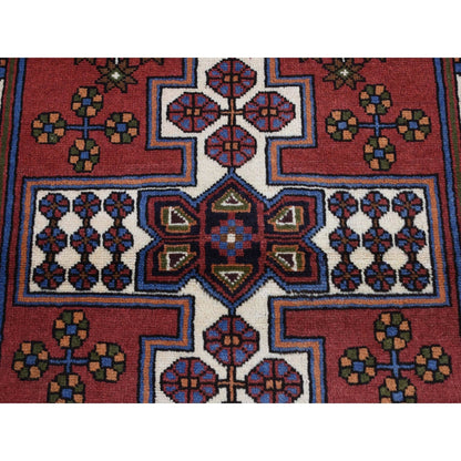 3'5"X5' Red Vintage Bohemian Zoroastrian Khamadan Wool Hand Knotted Rug