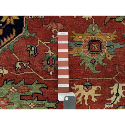 10'X10' Fire Brick Red Wool Antiqued Fine Heris Hand Knotted Square Rug