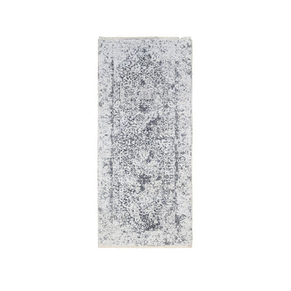 2'6"X6' Hand Knotted Gray Erased Farsian Design Wool/Silk Runner Rug