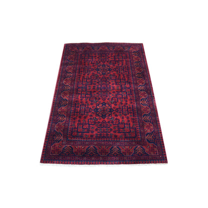 3'4"X4'9" Afghan Khamyab Soft Afghan Wool Deep Red Hand Knotted Rug