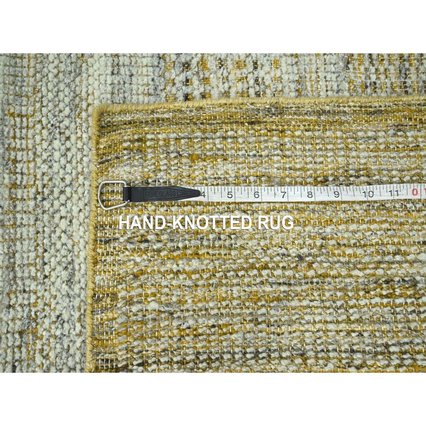 2'6"X10' Yellow Hand Knotted Rug Wool Distressed & Oxidized Grass Design