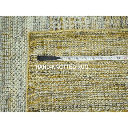 2'6"X10' Yellow Hand Knotted Rug Wool Distressed & Oxidized Grass Design