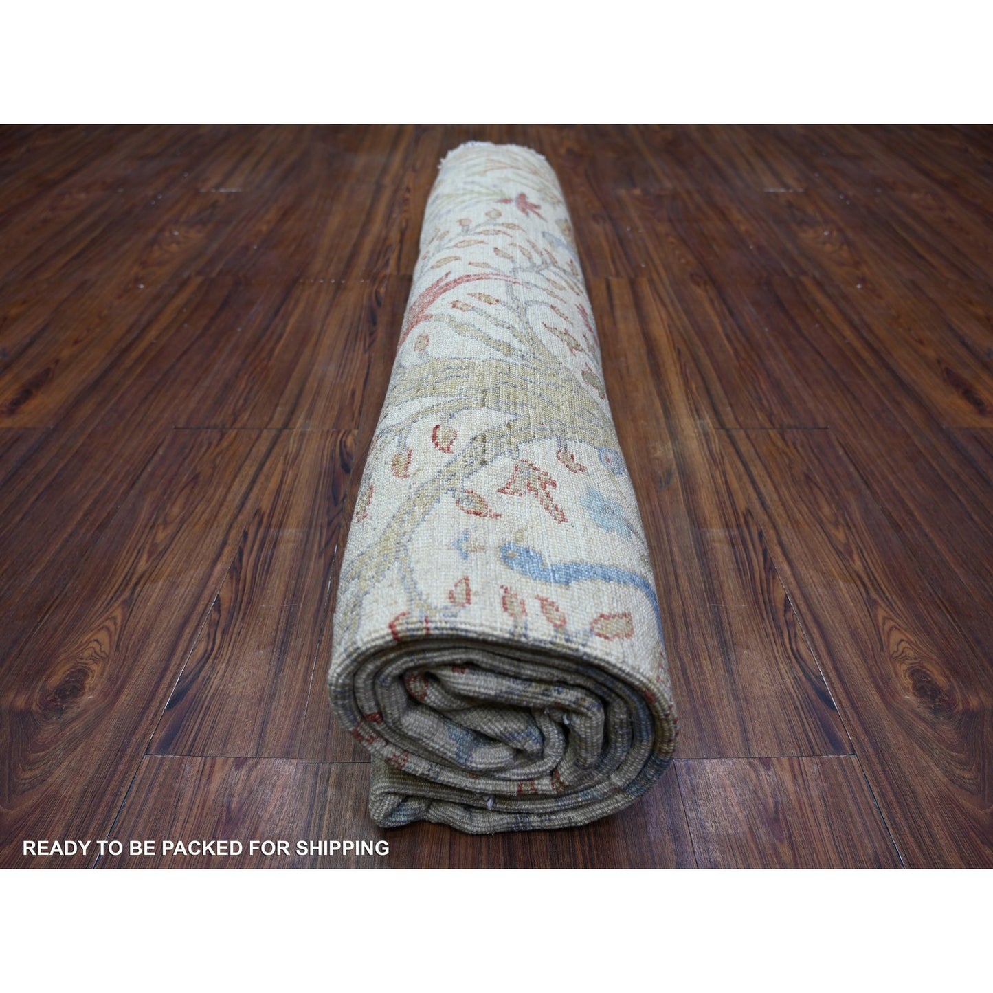 Rug 8'x8' Lexicon Ivory Afghan Peshawar Organic Wool Hand Knotted Round