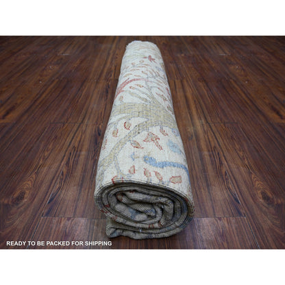 Rug 8'x8' Lexicon Ivory Afghan Peshawar Organic Wool Hand Knotted Round