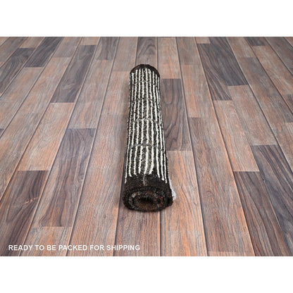 2'1"X3' White Moroccan Weave With Box Design Pure Wool Hand Knotted Rug