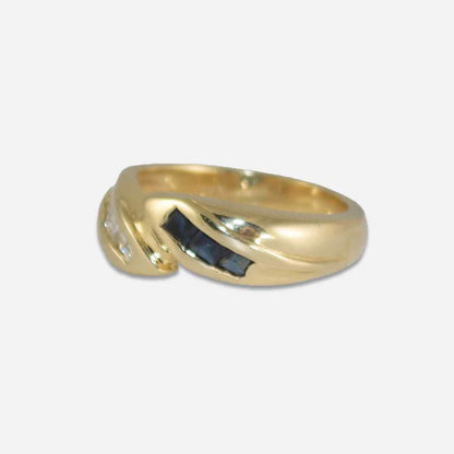 14K Yellow Gold Blue Stone & Diamond Ring 0.15Ct