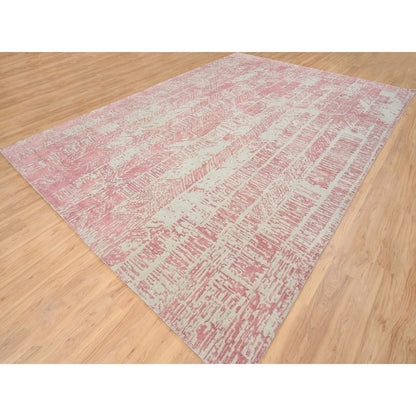 10'X14' Rose Pink Wool And Art Silk Jacquard Hand Loomed Rug