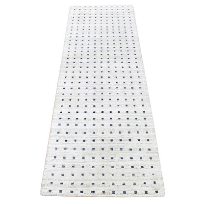 2'7"X8'1" Ivory Pure Silk With Wool Hand Knotted Modern Runner Rug