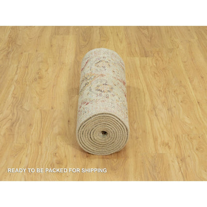 2'9"X15'10" Beige Wool And Silk Sunset Hand Knotted Runner Oriental Rug