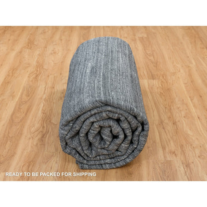 12'1"X15'1" Gray Modern Striae Design All Wool Hand Loomed Oversized Rug
