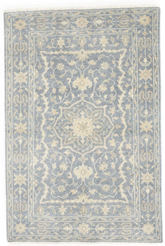 Hand-Knotted Muted Slate Floral Rug Transitional
