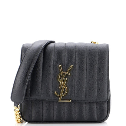 Saint Laurent Vicky Crossbody Bag Vertical Quilted Grainy Leather Medium