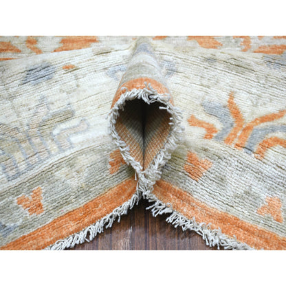 7'10"X10'2" Orange Natural Wool Afghan Angora Oushak Hand Knotted Rug