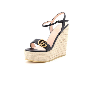 Gucci Women'S Gg Marmont Wedge Espadrille Sandals Leather
