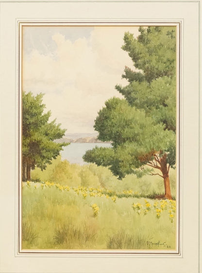 E Mountfort Coastal Landscape Watercolor Signed 1928 British Art w/ Certificate