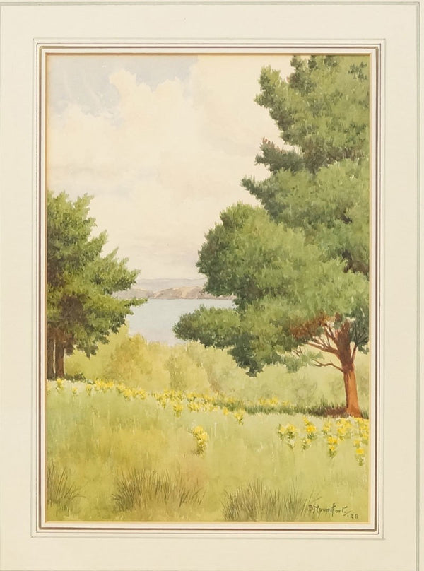 E Mountfort Coastal Landscape Watercolor Signed 1928 British Art w/ Certificate