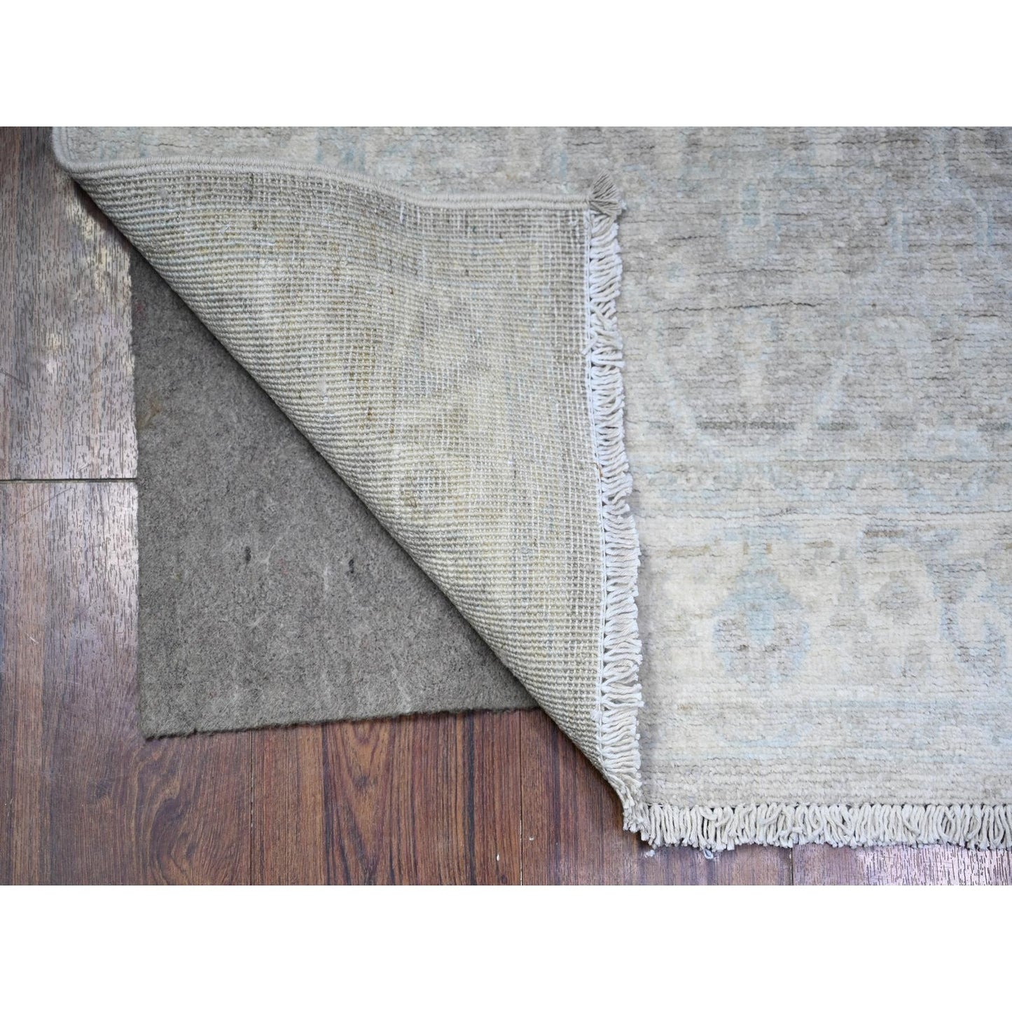 2'6"X10'3" Gray Soft Wool White Wash Peshawar Hand Knotted Runner Rug