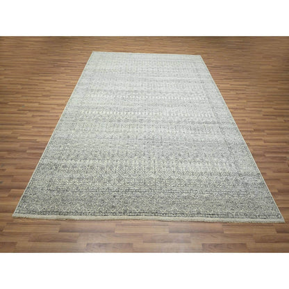 8'2"X10' Ivory Repetitive Tree Design Natural Wool Hand Knotted Rug