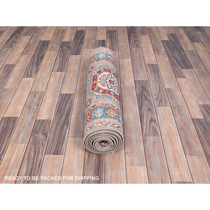 2'6"X9'2" Dusty Gray Wool Kazak Geometric Design Runner Hand Knotted Rug