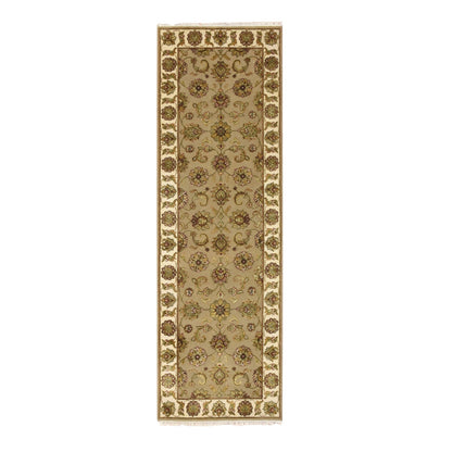 2'6"X8'3" Brown Hand Knotted Rajasthan Leaf Design Wool & Silk Runner Rug