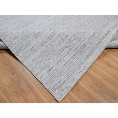 12'X18' White Plain Modern Striae Design Hand Loomed Wool Oversized Rug
