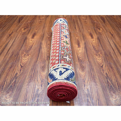 2'8"X9'7" Coral Red Afghan Ersari Soft Wool Hand Knotted Runner Rug