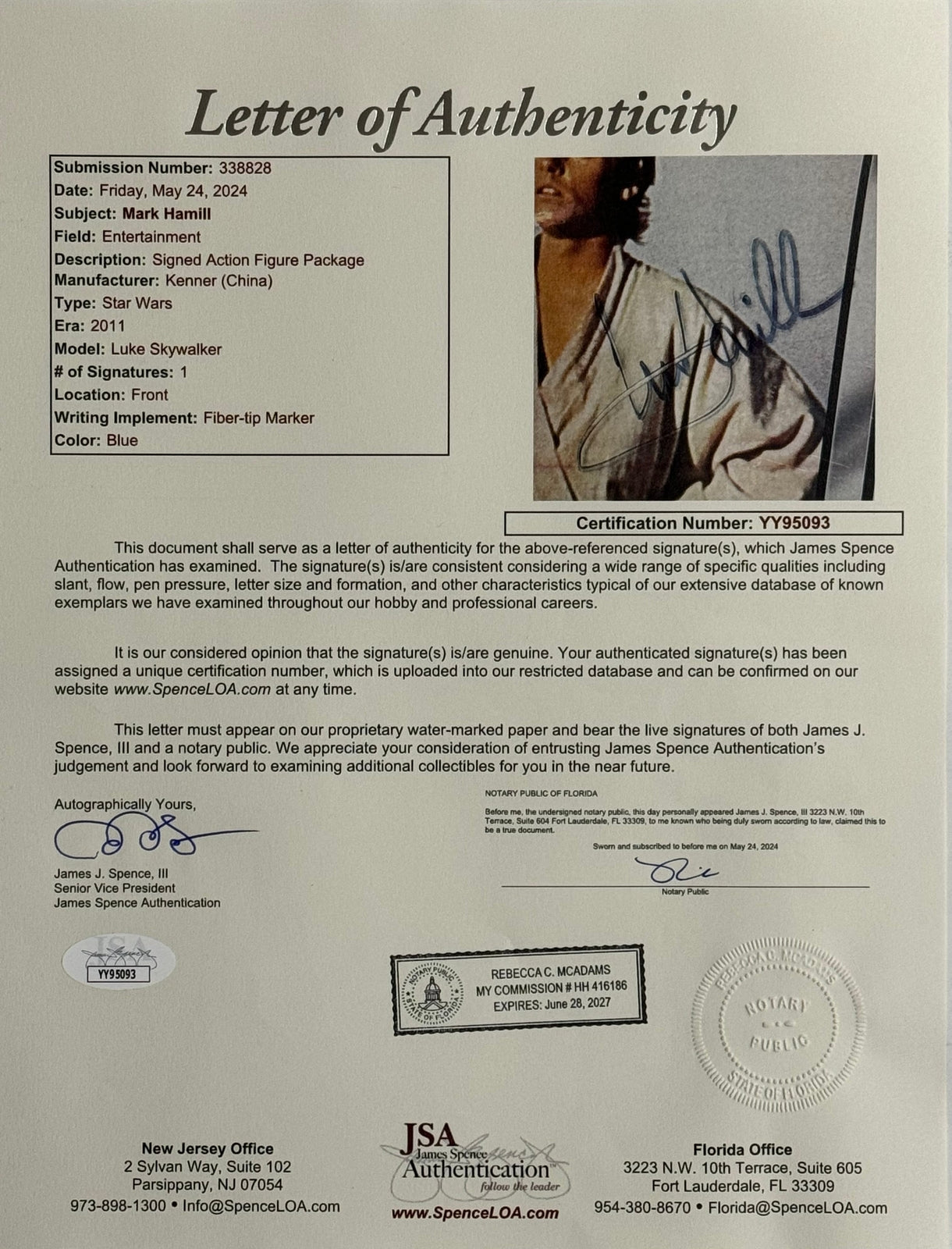 Mark Hamill Signed Princess Luke Skywalker Star Wars Kenner Action Figure Sealed