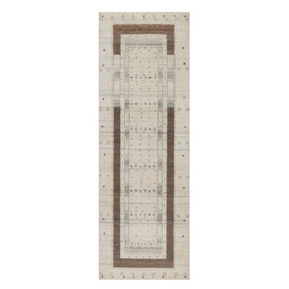 2'8"X8' Ivory Hand Knotted Lori Buft Modern Design Pure Wool Runner Rug