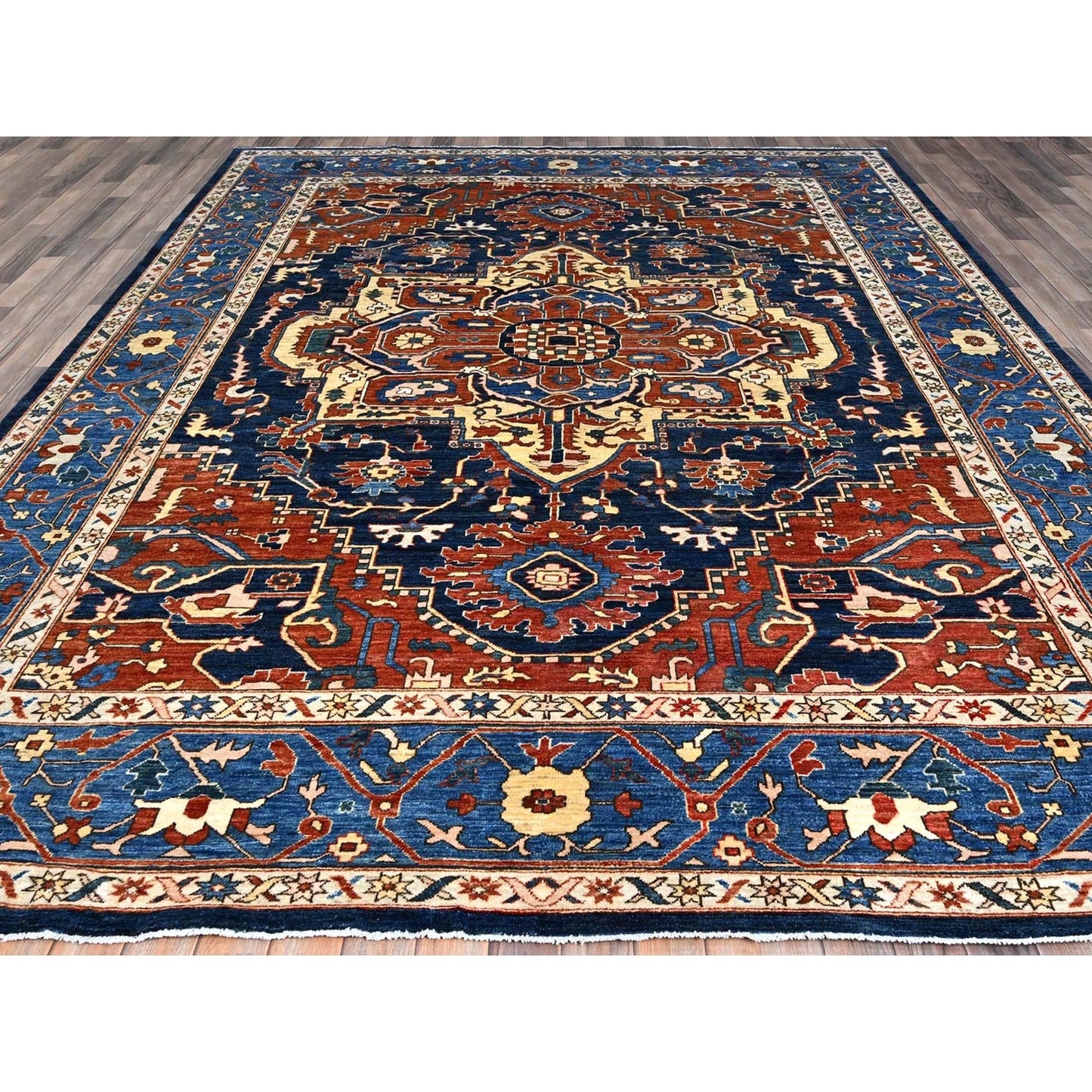 9'2"X11'8" Blue Hand Knotted Afghan Peshawar Seerape Heris Oriental Rug