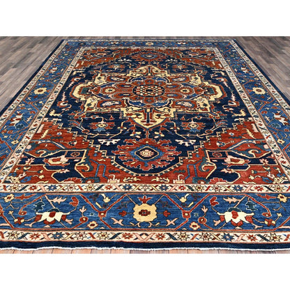 9'2"X11'8" Blue Hand Knotted Afghan Peshawar Seerape Heris Oriental Rug