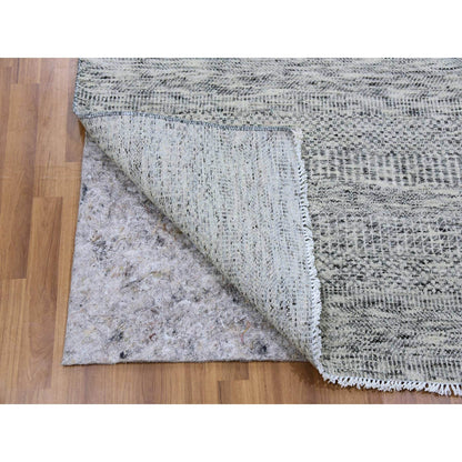4'X6'4" Platinum Gray Grass Design Pure Undyed Wool Hand Knotted Rug