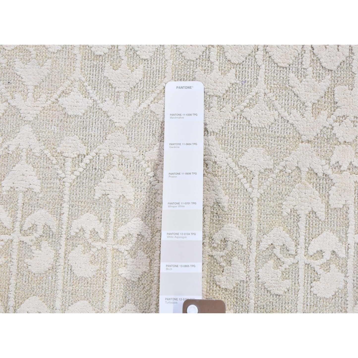 2'X3'4" Ivory Hand Knotted Pure Silk With Textured Wool Tone On Tone Rug