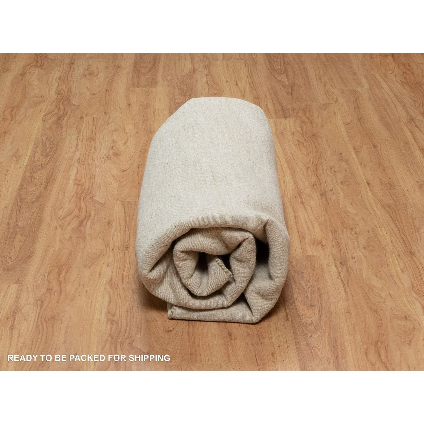 7'9"X7'9" Bone White Pure Wool Modern Plain Design Hand Knotted Round Rug