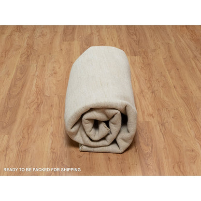 7'9"X7'9" Bone White Pure Wool Modern Plain Design Hand Knotted Round Rug