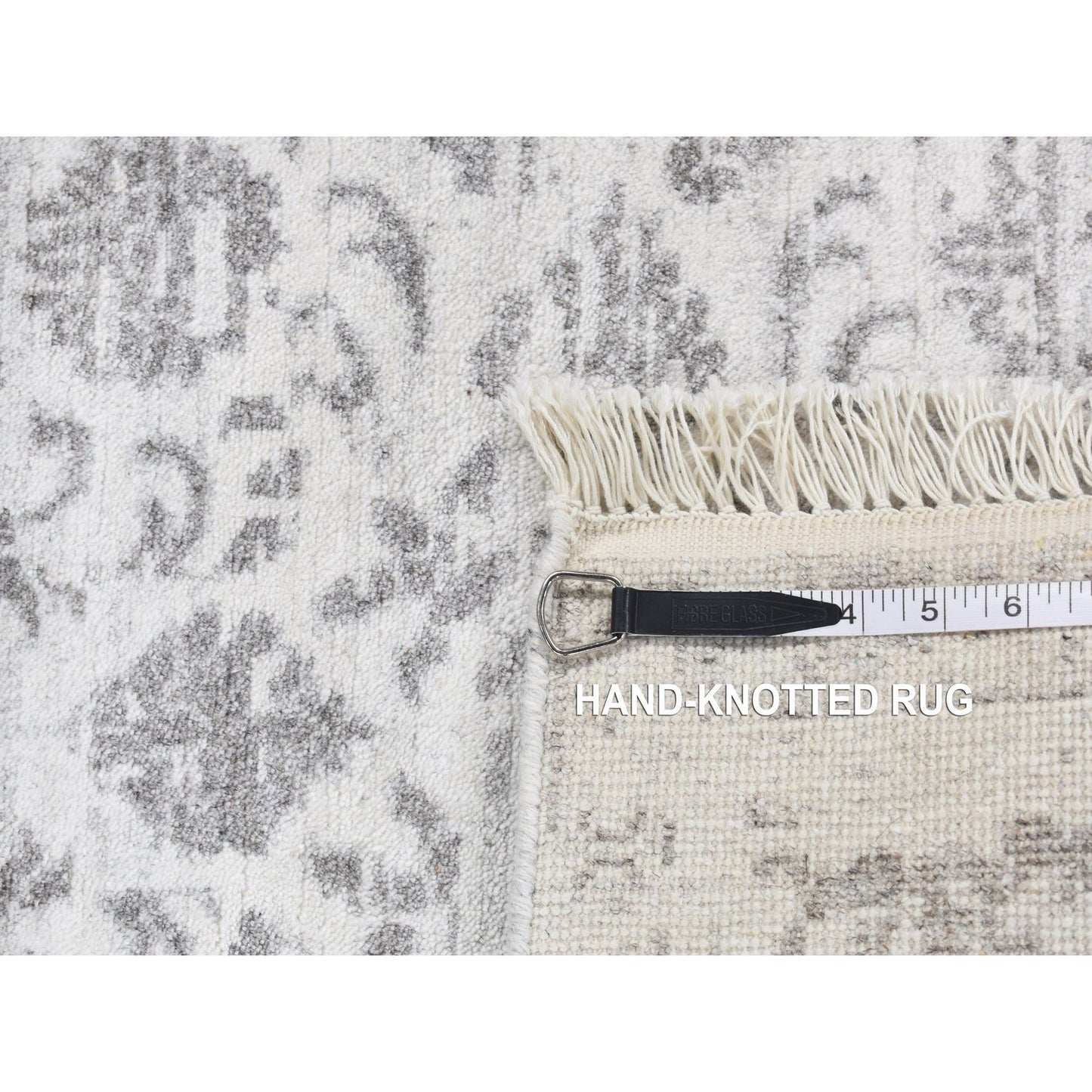 4'1"X6'2" Ivory Erased Tebraz Design Wool And Silk Hand Knotted Rug