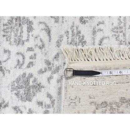 4'1"X6'2" Ivory Erased Tebraz Design Wool And Silk Hand Knotted Rug