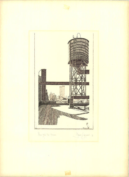 David Lingwood View From The Terrace Nyc Signed " Etching Contempor
