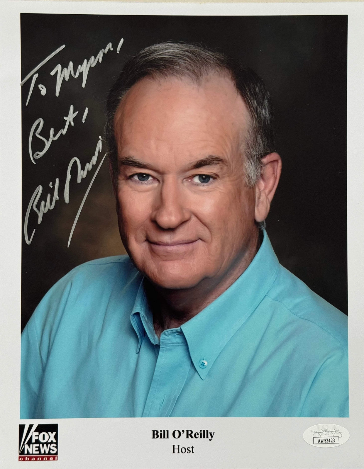 Bill O' Reilly Autographed Celebrity 8X10 Photo (Jsa)