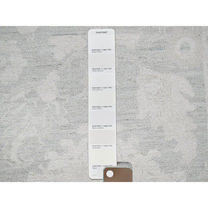 8'9"X11'10" Gray White Wash Peshawar Leaf Design Hand Knotted Pure Wool Rug