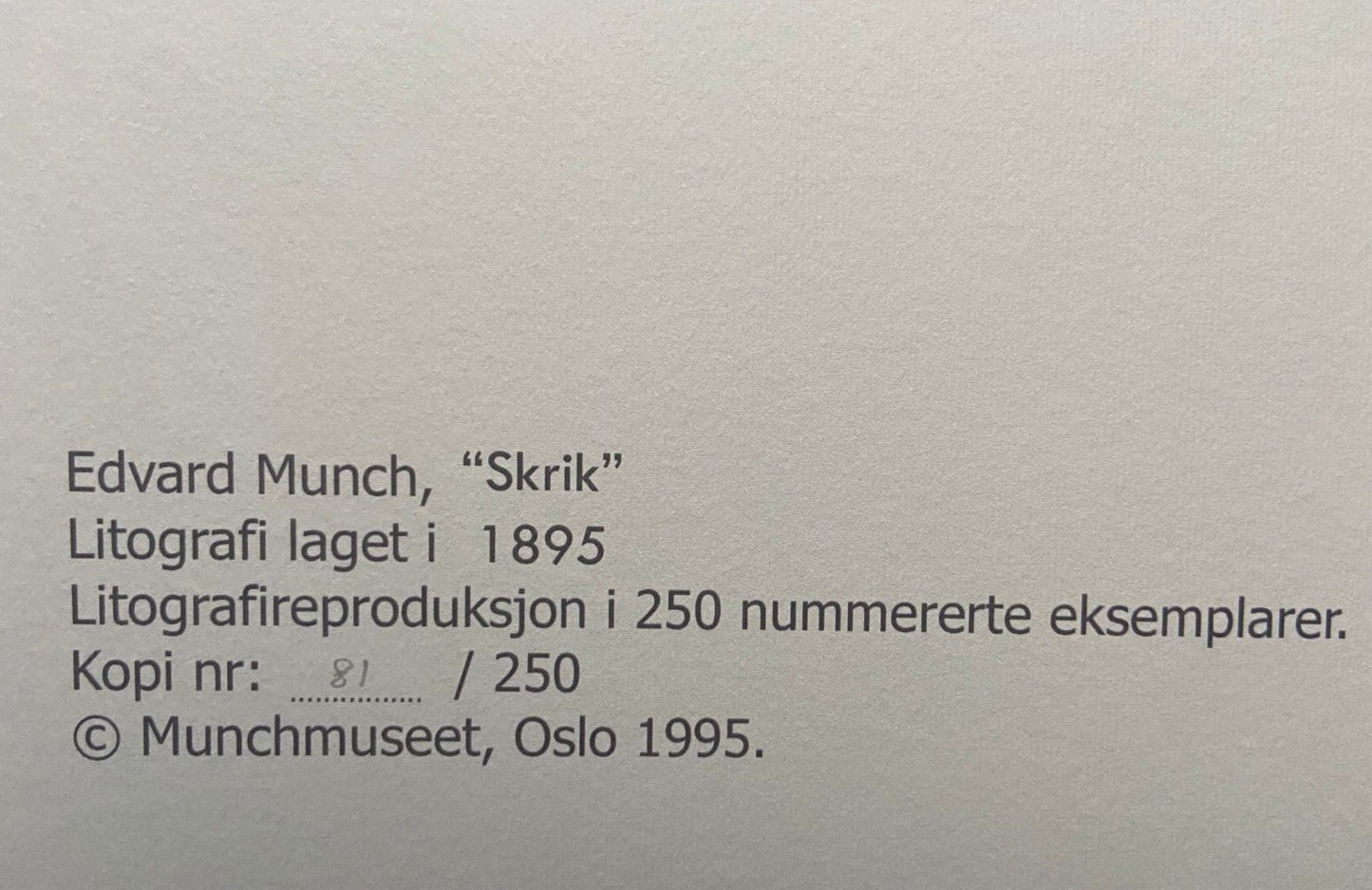 Edvard Munch Museum 'Scream' Lithograph Coa
