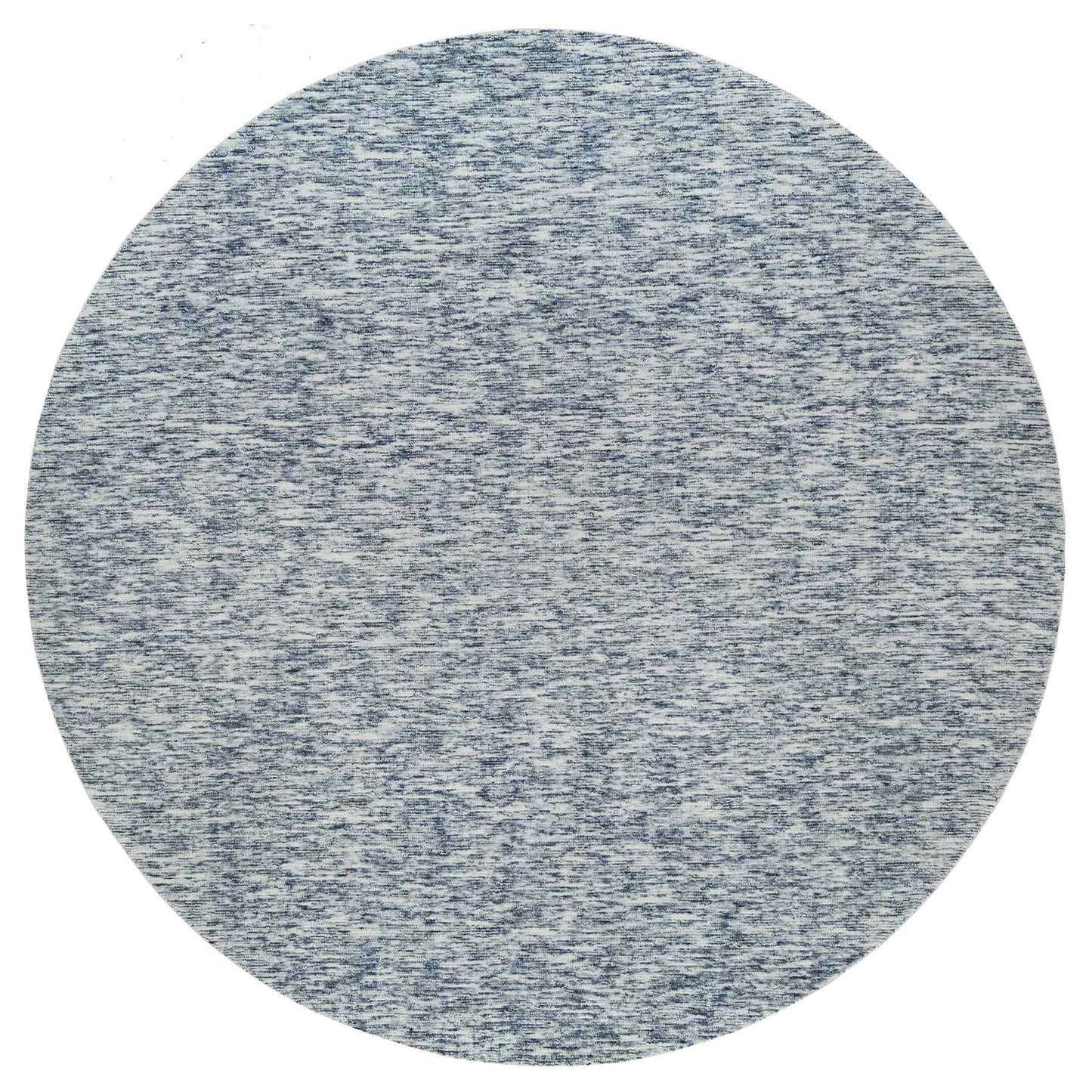 12'X12' Blue Modern Striae Design Pure Wool Hand Loomed Round Rug