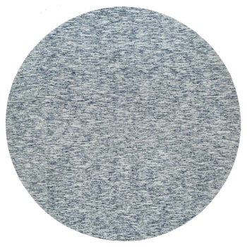12'X12' Blue Modern Striae Design Pure Wool Hand Loomed Round Rug